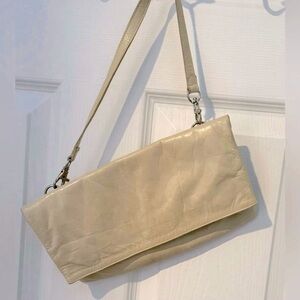 Rudsak leather shoulder hand bag clutch ivory envelope purse foldover cream rare